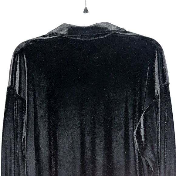 CeCe Black Stretch Velvet Button Down Blouse Shirt Top Size Medium - Picture 5 of 9